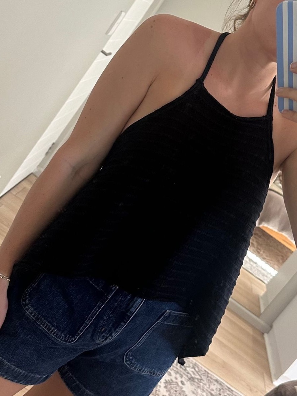 Women’s Black Halter Ribbed Swing Camisole